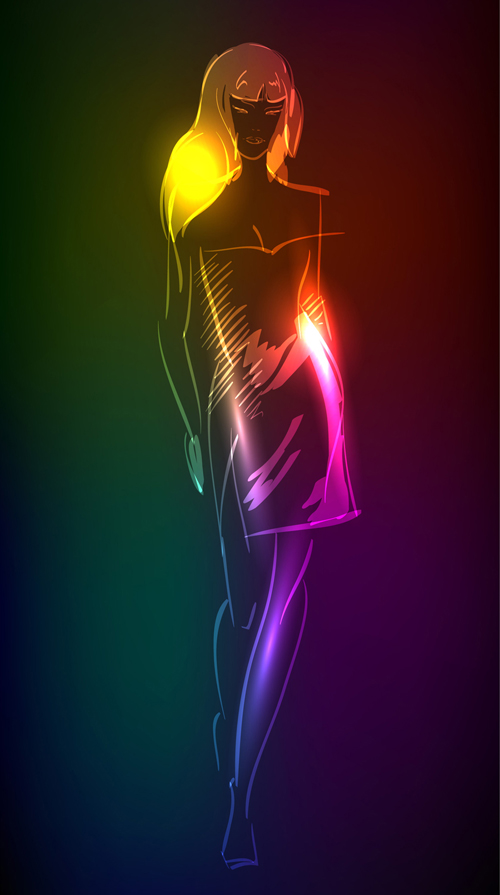 Stylish Neon woman vector art 04