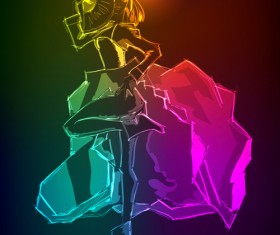 Stylish Neon woman vector art 05