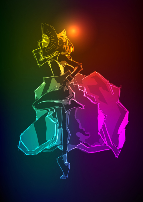 Stylish Neon woman vector art 05