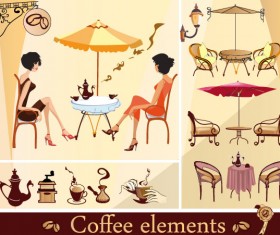 Set of street cafe vector 01
