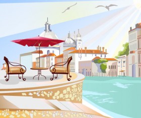 Set of street cafe vector 03