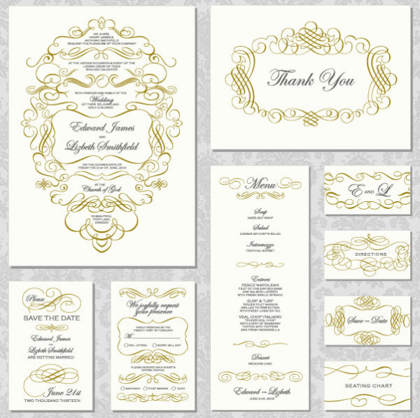 Elements of Vintage lace cards vector 01