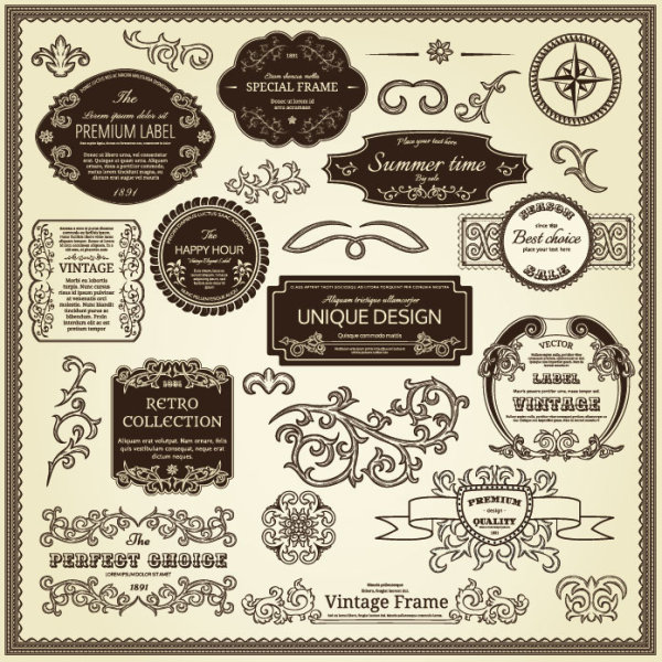 Elements of Vintage Frames and label vector 01