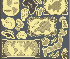 Retro Earth,continents and islands labels vector 01