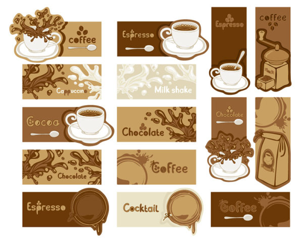 coffee and chocolate elements cards vector
