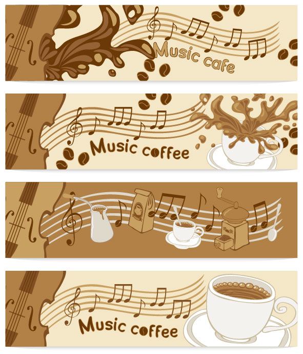coffee and music elements banner vector