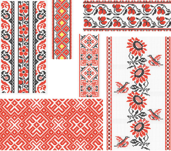 Ukraine Style Fabric ornaments vector graphics 02