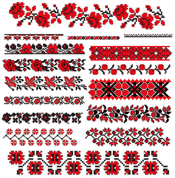 Ukraine Style Fabric ornaments vector graphics 07