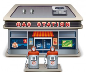 Elements of Cartoon gas station vector