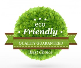 Green leaves with ribbons elements label vector 01