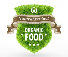 Green leaves with ribbons elements label vector 03