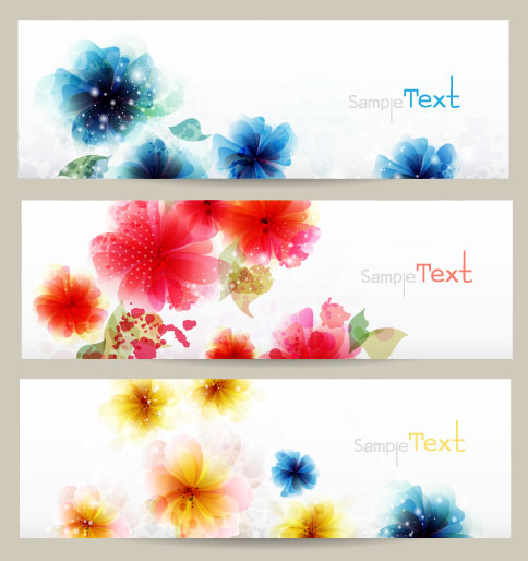 Shiny flower banner vector 01