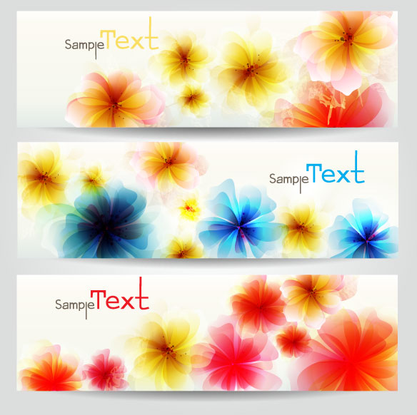 Shiny flower banner vector 02