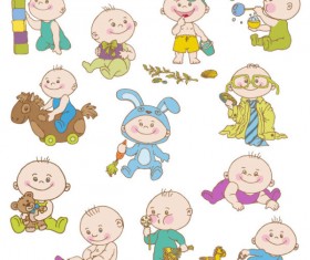 Elements of cute cartoon baby vector set 01