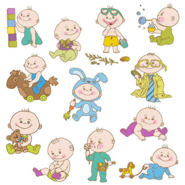 Elements of cute cartoon baby vector set 01