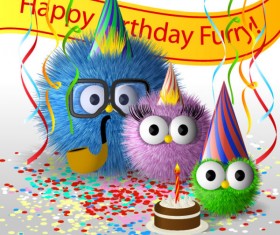 Funny cartoon Happy Birthday cards vector 01
