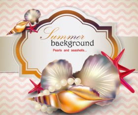 pearls and seashells elements label vector 02