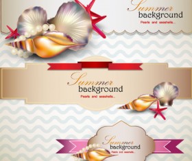 pearls and seashells elements label vector 03