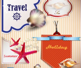 pearls and seashells elements label vector 04