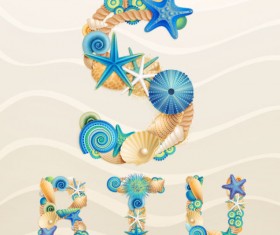 Set of marine life font on sand vector 01