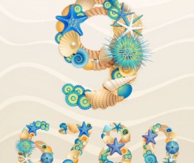 Set of marine life font on sand vector 02