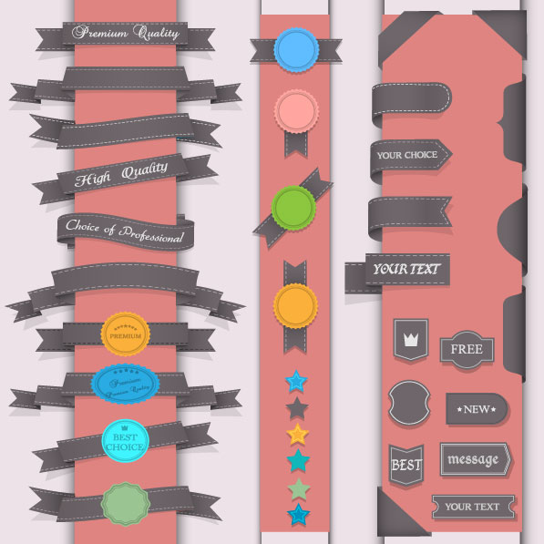 Stickers of Exquisite ribbons vector 03