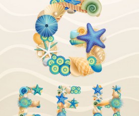Set of marine life font on sand vector 03