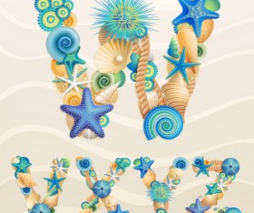 Set of marine life font on sand vector 04
