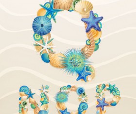 Set of marine life font on sand vector 05
