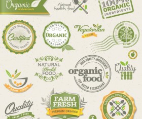 Set of organic food labels vector 01