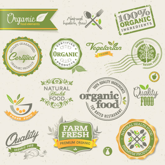 Set of organic food labels vector 01