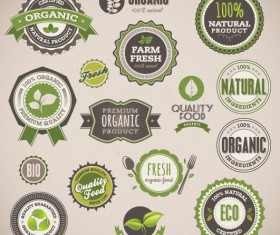 Set of organic food labels vector 02