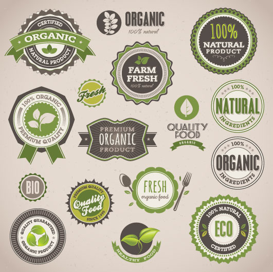 Set of organic food labels vector 02