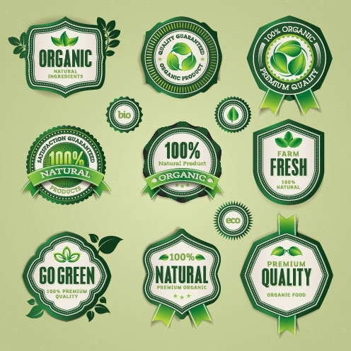 Set of organic food labels vector 03