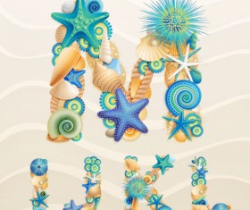 Set of marine life font on sand vector 06