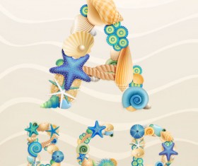 Set of marine life font on sand vector 07