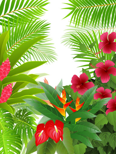 tropical Green leaf elements vector background 02