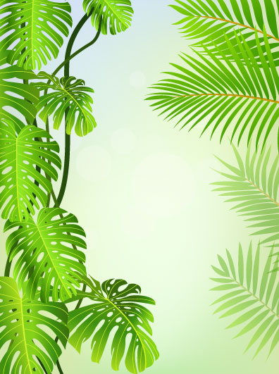 tropical Green leaf elements vector background 04