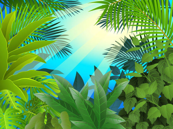tropical Green leaf elements vector background 05