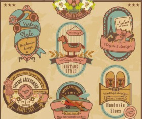 Retro elements cartoon label vector set 01