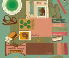 Retro elements cartoon label vector set 02