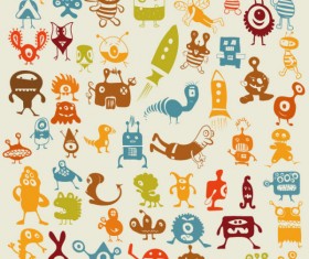 Various Cartoon monster Pattern vector 01