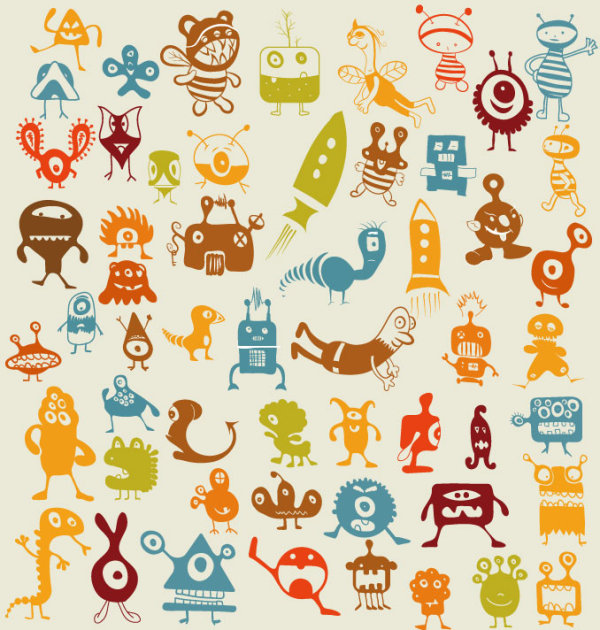 Various Cartoon monster Pattern vector 01