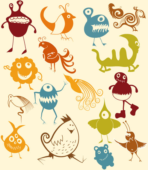 Various Cartoon monster Pattern vector 02