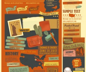 Retro elements cartoon label vector set 04