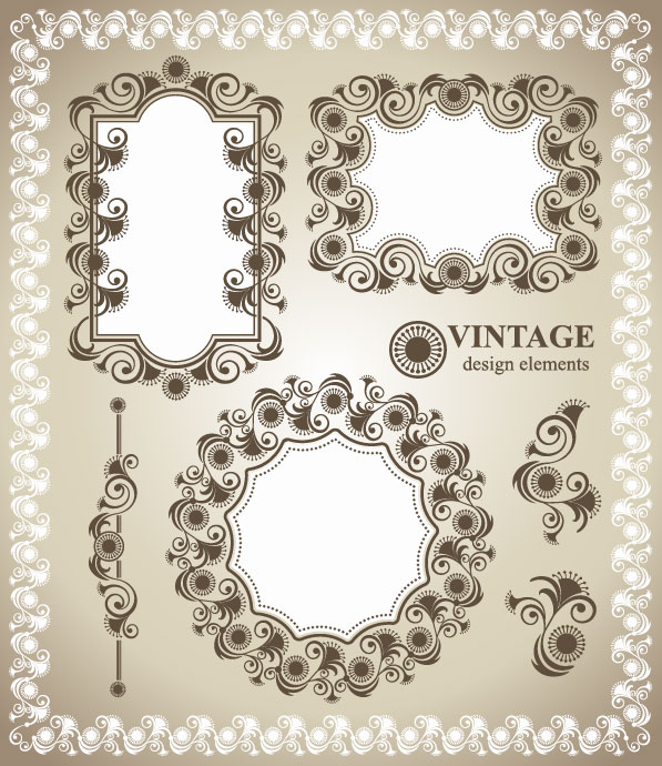 Vintage lace Frames and Borders vector 01