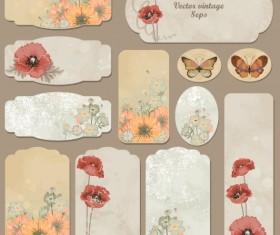 Excellent Vintage flower labels vector 01