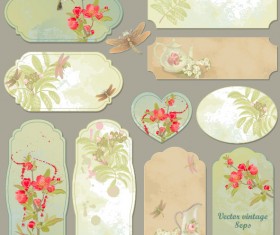Excellent Vintage flower labels vector 04