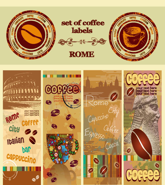 Retro Coffee template and Coffee labels vector 02