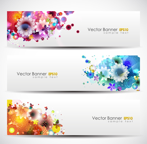 Abstract of Colorful Flowers banners vector 05 free download